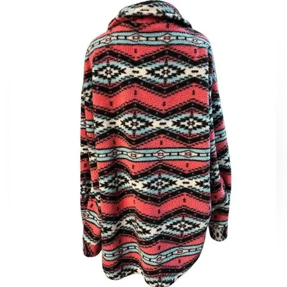 SHEIN Aztec Sherpa Shacket Pink Button Down Jacket L - Picture 3 of 4